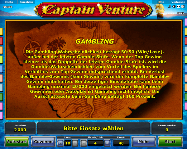 Captain Venture Gambling Regeln