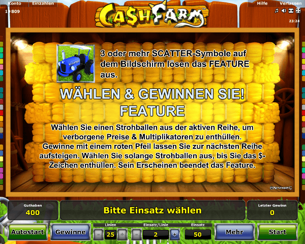 Cash Farm Wählen und Gewinnen Sie Feature