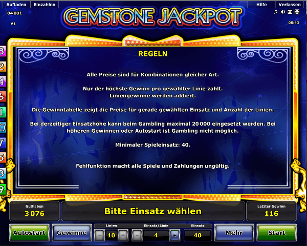 Gemstone Jackpot Regeln