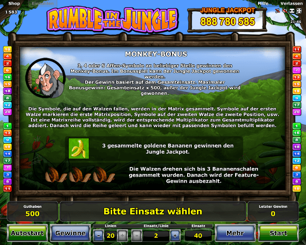 Rumble in the Jungle Monkey Bonus Regeln