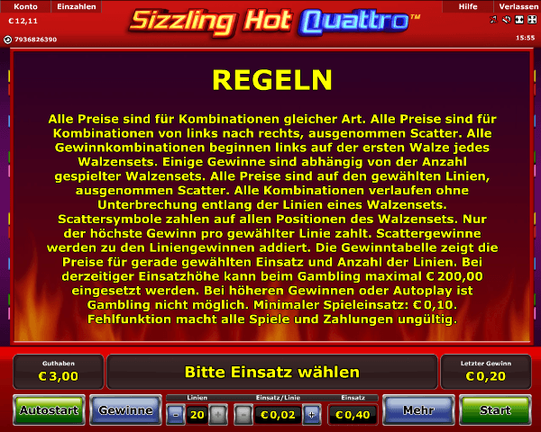 Sizzling Hot Quattro Regeln