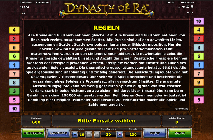 Novoline_Dynasty_of_Ra_Regeln